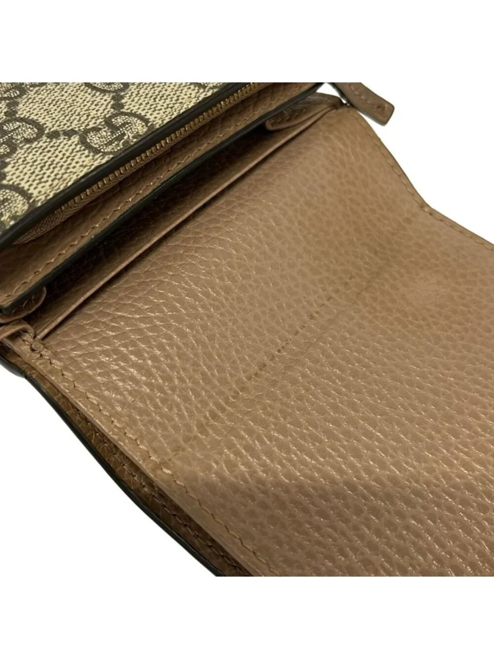 Gucci Bifold Wallet GG Marmont Plus Supreme Beige Dark Brown Leather
